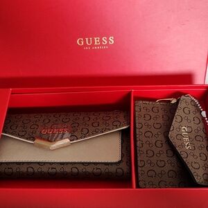 Guess Brown and Tan Wallet Set